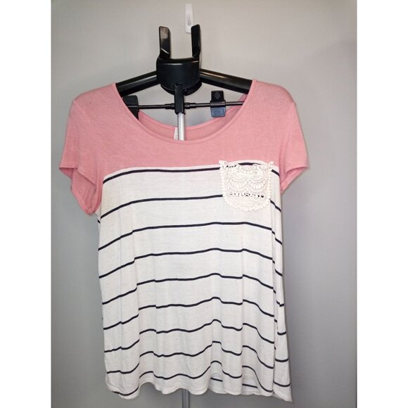 Lime N Chili Tops - Lime n Chili Women's Pink White Short Sleeve Tee Shirt Size Medium